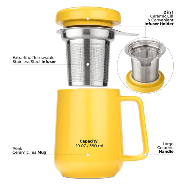 Peak Yellow Porcelain Mug With Infuser 19oz