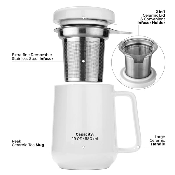 Peak White Porcelain Mug With Infuser 19oz