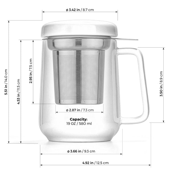 Peak White Porcelain Mug With Infuser 19oz