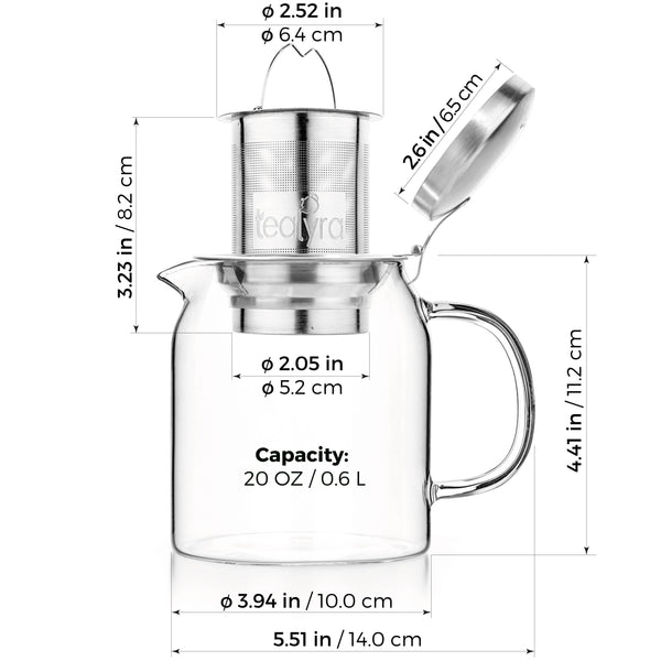 Pyxis Glass Small Teapot Kettle 20 oz Stove Top Safe