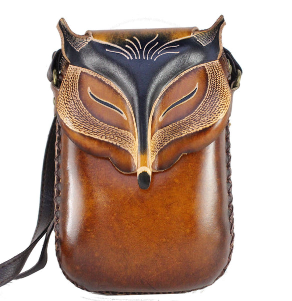 Leather Brown Fox Pouch purse handbag crossbody