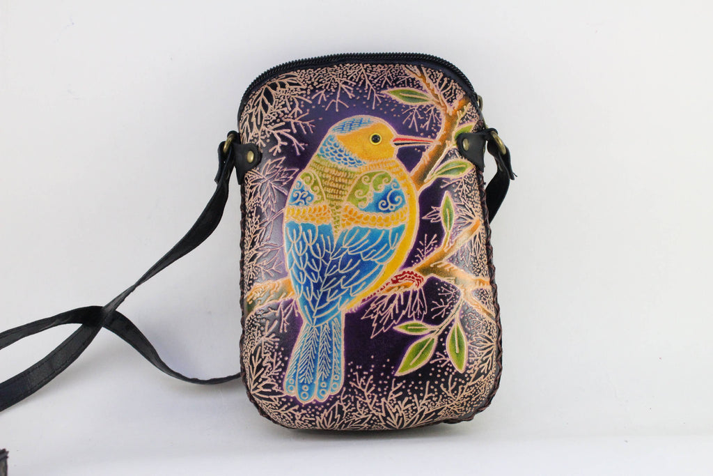 Leather Bird Rectangle Pouch purse handbag crossbody