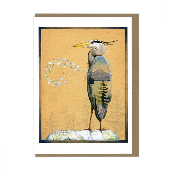 Great Blue Heron and Lake - Blank Card