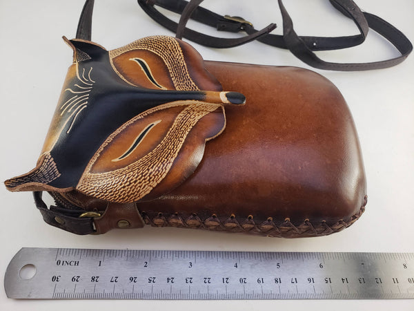 Leather Brown Fox Pouch purse handbag crossbody