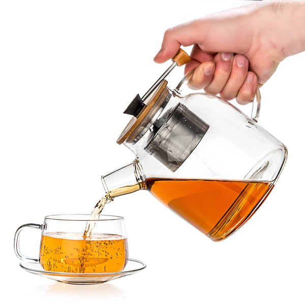 Large Glass Teapot Kettle 47oz w/ Infuser - Stove-Top Safe