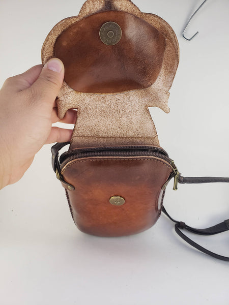 Leather Brown Fox Pouch purse handbag crossbody